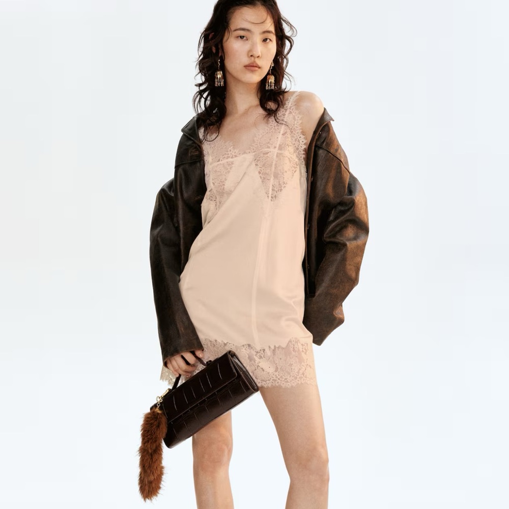 H&M Light Beige Lace Satin Dress - Picture 2 of 6